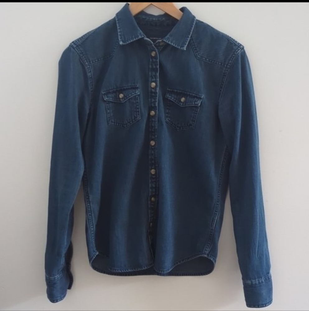 American Eagle | Long Sleeve Button Up Cotton Collared Linen Top Size